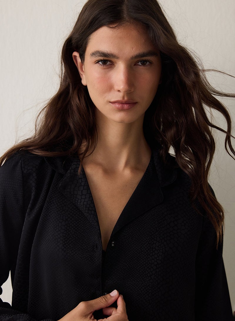 Penti Black Fleur Shirt Collar Long Sleeve Pajama Set - Image 4